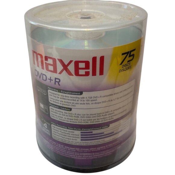 Maxell DVD+R  Gold 75-Disc Spindle 4.7GB 16X Speed Write-Once Single-Sided - Picture 2 of 6